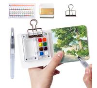 Tobio's Watercolor Set, Tobio's Watercolor Travel Kit, mini watercolors sketchbook. Travel Water Color Set with 24 Colors Paints, wooden paint palette, for Painters (Transparent,8 Grids)