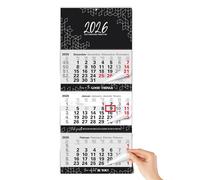 TOBJA Calendario de pared de 3 meses 2026 con deslizador, "bloque negro", calendario de pared 2026, certificado FSC, con vacaciones escolares, días festivos y resumen anual, formato grande 33 x 77 cm