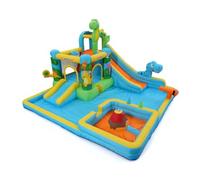 Tobogán acuático Inflable Castillo Hinchable con soplador para niños de 3 años + años, tobogán seco/acuático, Dinosaurios con 2 toboganes, Piscina Infantil y Piscina, Canasta de Baloncesto, cañón de