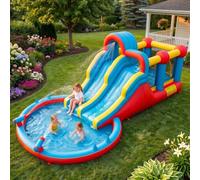 Tobogán acuático inflable de 23 pies para niños de 3 a 10 años, 8 en 1, doble tobogán acuático, castillo inflable con soplador, casa de salto para interiores y exteriores, patio, cumpleaños, fiesta de