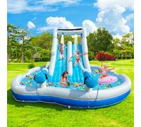 Tobogán acuático inflable grande de 22.5 pies para exteriores, soplador de 550 W y configuración rápida, Oxford/PVC resistente, ideal para patio trasero de niños