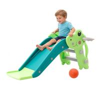 Tobogán Infantil 3 en 1 Tobogán para Niños, con Canasta de Baloncesto, Escalera Antideslizante y Escalada Bebés, Bordes Lisos Redondeados, de 1 a 3 Años para Interior (Verde)