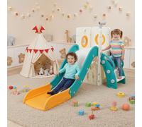 Tobogán Infantil, Tobogán para Niños 4 en 1, Toboganes Independientes, Tobogán Infantil Interior y Exterio, con Tobogán Largo, Escalada,Telescopio de Juego,Almacenamiento,Carga 60 kg,Verde Amarillento