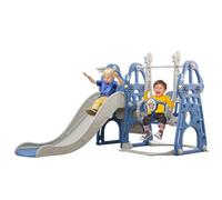 Tobogán y Columpio para niños pequeños, Juego de Escalada con tobogán 4 en 1 para bebés con Columpio, tobogán trepador y Baloncesto, toboganes para niños para Interiores y Exteriores (Clásico+Azul)