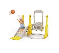 Tobogán y Columpio para niños pequeños, Juego de Escalada con tobogán 4 en 1 para bebés con Columpio, tobogán trepador y Baloncesto, toboganes para niños para Interiores y Exteriores (Torre+Amarillo)