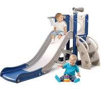 Toboganes Independientes, Juguetes para el hogar, toboganes para niños, Juegos para Uso en Interiores o Exteriores, toboganes de jardín (5 y 1 Gris Azulado)