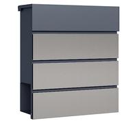 Toboli Buzón de diseño V62 Antracita/Acero INOX V64 410 x 130 x 370 mm de Pared con Cerradura y Hueco para periódico Hecho en Acero INOX V64 con Recubrimiento en Polvo