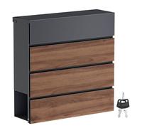 Toboli Buzón de diseño V62 Antracita/Madera 410 x 130 x 370 mm de Pared con Cerradura y Hueco para periódico Hecho en Acero con Recubrimiento en Polvo