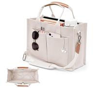 Tobriavor Bolso Tela Mujer, Bolso de Lona Tote Bag, Múltiples Bolsillos con Correa Ajustable, Casual Hombro Cruzado Handbags para de Trabajo Oficina Universidad Shopper (Blanco)