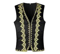 Tobysper Camiseta de tirantes para hombre, chaleco festivo de príncipe árabe, chaleco oriental de sultán chaleco sin mangas con frente abierto chaqueta steampunk viktoria cosplay trajes de oro ribete