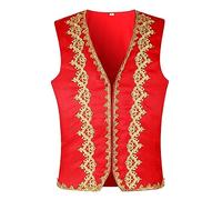 Tobysper Camiseta de tirantes para hombre, chaleco festivo de príncipe árabe, chaleco oriental de sultán chaleco sin mangas con frente abierto chaqueta steampunk viktoria cosplay trajes de oro ribete