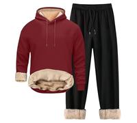 Tobysper Chándal para hombre con forro polar, traje de ocio con capucha y pantalones de jogging, traje de jogging, traje deportivo, traje para correr, traje de casa de dos piezas, Vino, L
