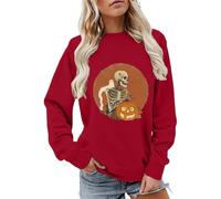 Tobysper Jersey de Halloween para mujer, sudadera sin capucha, suéter con estampado de esqueleto, camiseta festiva, manga larga, tallas grandes, suéter de punto cálido, suéter de invierno, manga larga