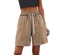 Tobysper Pantalones vaqueros cortos para mujer, holgados, elásticos, cintura alta, pierna ancha, pantalones de jogging, cintura elástica, pantalones de correr, moda, deportes, ocio, con bolsillos para