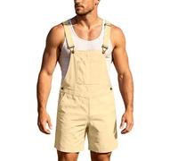 Tobysper Peto corto para hombre, pantalones de trabajo, holgados, monocolor, con bolsillos, tirantes ajustables, pantalones cargo ligeros para exteriores, monocolor, para verano, tiempo libre, O beige