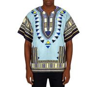 Tobysper Ropa africana Unisex Dashiki African Shirt Algodón Festival Dashiki Tribal Camisa Para Hombres Y Mujeres Corte Holgado Verano Manga Corta Étnico Caftán, azul claro, L