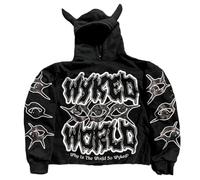 Tobysper Sudadera con capucha para hombre con estampado divertido con cuernos de diablo, estilo hipster, ropa de calle, hip hop, sudadera holgada, cómoda, cómoda, sudadera con capucha, vintage, suéter