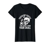 Toca mi café, Bebe de tu cráneo Camiseta gráfica económica, Mujer, Negro, XL