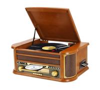 Tocadiscos 9 en 1 con Bluetooth, Radio Am/FM, Reproductor CD y Cassette, Reproducción USB, Control Remoto, Altavoces Integrados, Tocadiscos Vintage