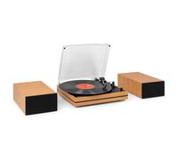Audizio Akron - Tocadiscos Bluetooth con altavoces acabado bambú claro | Tocadiscos Bluetooth con altavoces incorporados, entrada AUX, 3 velocidades, tapa antipolvo y parada automática, en bambú