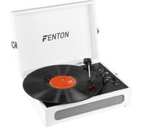 Fenton RP118F Tocadiscos Maleta Vintage Blanco con Bluetooth, Altavoz Estéreo, Conversor MP3, USB, Salida Jack para Auriculares y 3 Velocidades - Reproductor de Vinilo Retro Portátil Compacto