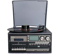 Tocadiscos Bluetooth 9 en 1 con altavoces integrados, reproductor de CD, radio AM/FM, 3 ajustes de velocidad para entretenimiento retro