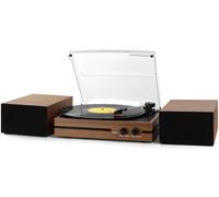 Tocadiscos Bluetooth con grabación de Vinilo Vintage, transmisión por Correa, Altavoces estéreo duales, Reproductor LP, Entrada Auxiliar para Auriculares, 3 velocidades, 3 tamaños, marrón