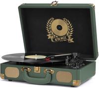 Tocadiscos Bluetooth de Vinilo Vintage, Reproductor de Discos Portátil 33/45/78 RPM, Altavoces Integrados, Salida RCA, Entrada AUX y Conector para Auriculares, Verde Militar
