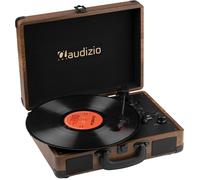 Audizio RP116W Tocadiscos de Vinilo Estilo Maletín con Bluetooth In/out, Altavoces Integrados, Codificación MP3 por USB y 3 Velocidades - Diseño Retro Compacto en Color Madera con Sonido Estéreo