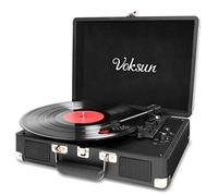 Tocadiscos Bluetooth Vinilo, VOKSUN Reproductor de Vinilo Tocadiscos Vintage con Altavoces Incorporadas, 3 Velocidades 33/45/78 RPM, Grabación de Vinilo a USB, Salida RCA/Aux (Negro)