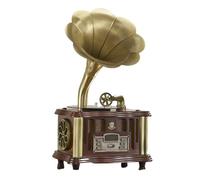 Tocadiscos de fonógrafo vintage con altavoz Bluetooth inalámbrico y radio FM para decoración del hogar, bar, fiesta (marrón)