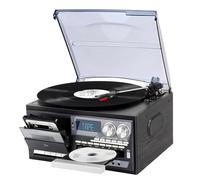 Tocadiscos de Vinilo de 3 velocidades con Altavoces Integrados, diseño Retro, reproducción de CD y Casete, diseño de bajo Ruido, Radio Am/FM for Entretenimiento y decoración del hogar,(Brown)