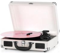 Tocadiscos de Vinilo, Mersoco Tocadiscos Bluetooth inalámbrico con 3 velocidades, gramófono portátil Retro con Altavoces Integrados, Salida RCA y Entrada AUX，Blanco