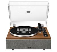 Tocadiscos de Vinilo Qlearsoul One-S Todo-en-Uno con Altavoces Integrados y DSP, Tocadiscos Vintage Bluetooth Entrada/Salida, Preamplificador Phono, Aguja AT-3600L, 33/45 RPM (Nogal)