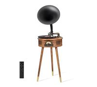 Tocadiscos de Vinilo Retro Vintage con gramófono y Bluetooth 4.2, 7, 9 12 Pulgadas, Tres velocidades, Aguja rubí Ajustable, Radio FM(Oak Color)