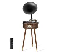 Tocadiscos de Vinilo Retro Vintage con gramófono y Bluetooth 4.2, 7, 9 12 Pulgadas, Tres velocidades, Aguja rubí Ajustable, Radio FM(Deep Walnut)