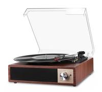 Tocadiscos de Vinilo, VIFLYKOO Tocadiscos Vintage Bluetooth Reproductor de Discos con 3 Velocidades 33/45/78 RPM, Altavoces Incorporadas, Grabación de Vinilo a Audio, Salida RCA/Aux in/USB/Auriculares