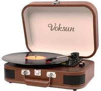 Tocadiscos de Vinilo, VOKSUN Tocadiscos Portátil Vintage con Altavoces Incorporados, Reproductor LP Vinilo con In/out Bluetooth 3 Velocidades, Maleta USB, Entrada AUX, Línea RCA, Auto-Stop (Marrón)