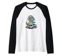 Tocadiscos DJ Dino Funny Music Lover Dinosaur Vibes Camiseta Manga Raglan