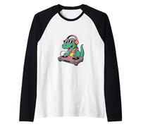 Tocadiscos DJ Dino Funny Music Lover Dinosaur Vibes Camiseta Manga Raglan