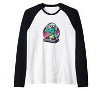 Tocadiscos DJ Dino Funny Music Lover Dinosaur Vibes Camiseta Manga Raglan