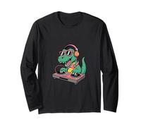 Tocadiscos DJ Dino Funny Music Lover Dinosaur Vibes Manga Larga