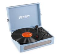 Fenton RP118E Tocadiscos Maleta Vintage Azul con Altavoz Estéreo, Bluetooth, USB, Conversor MP3, Salida Jack Auriculares y 3 Velocidades - Reproductor de Vinilo Portátil Retro Estilo Compacto