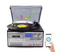Tocadiscos MultifuncióN, Tocadiscos Vintage BT 3 Velocidades, Compatible con Discos/CD/Cintas/Altavoz BT/Unidad USB/Tarjeta SD para Discos Vinilo 7/10/12 Pulgadas para DecoracióN Hogar,A