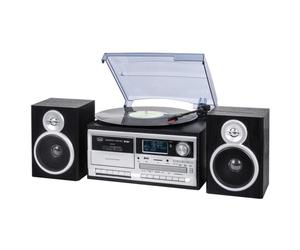 Tocadiscos Trevi TT 1072 Direct Drive Semiautomático 3 Velocidades CD/Cassette/Radio/USB/SD Negro Plata