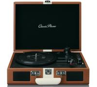 Classic Phono by Lenco TT-120 Tocadiscos - Tocadiscos con batería integrada - Bluetooth - 33, 45, 78 RPM - transmisión por correa - 2 altavoces - entrada auxiliar - salida RCA - 3,5 mm - marrón/blanco