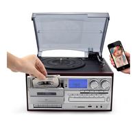 Tocadiscos Vinilo 3 Velocidades Ajustables con BT, CD, Casete, Radio FM/Am, ReproduccióN USB/SD, Entrada Aux, Salida Auriculares Y Audio, FonóGrafo Vintage para DecoracióN del Hogar,A
