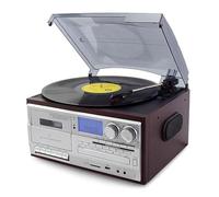 Tocadiscos Vinilo, Tocadiscos Retro BT con Altavoces Integrados, Tocadiscos Vintage BT 3 Velocidades, Reproductor CD Y Casete, Cubierta Antipolvo Esmerilada, para Entretenimiento,A