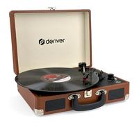 Tocadiscos Vinilo Vintage Denver VPL-120 Marrón, Giradiscos Bluetooth con Altavoces, Reproductor Vinilos 3 Velocidades, Maleta Portátil, USB Grabación, Toca Discos Retro