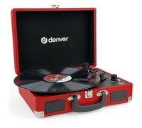 Tocadiscos Vinilo Vintage Denver VPL-120 Rojo, Giradiscos Bluetooth con Altavoces - Reproductor Vinilos 3 Velocidades - Maleta Portátil - USB Grabación - Toca Discos Retro